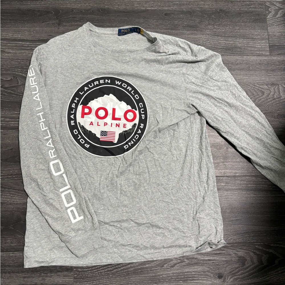 Ralph Lauren Gray Long Sleeve Tee with Sporty Logo
